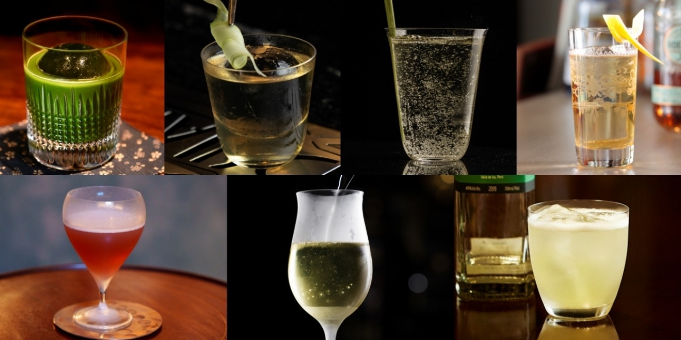 上段左から 4位:Homemade Macha Liquor with Green Tea (BAR BARNS ), 5位:MATCHA YUZU (Handshake Speakeasy), 6位:EARL GREY (Handshake Speakeasy), 7位:Highbonic (Bar K-9), 下段左から 8位:Red Hot Chili Coffee (Grace Note ), 9位:Caprese (Handshake Speakeasy), 10位:Pisco Punch (Bar Super Nova)